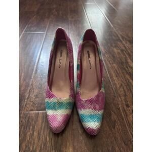 Bellini Pumps Purple Teal White Snakeskin Print Pointed Toe Kitten Heel Exotic